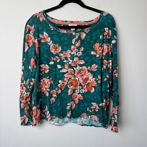 Sundance Green & Coral Henley Long Sleeve Shirt XL